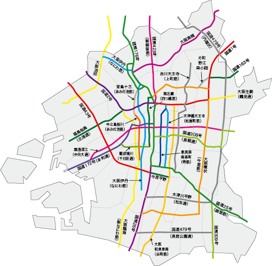 大阪市域内の指定路線図