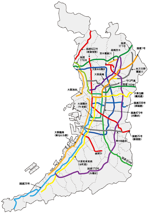 大阪市域外の指定路線図